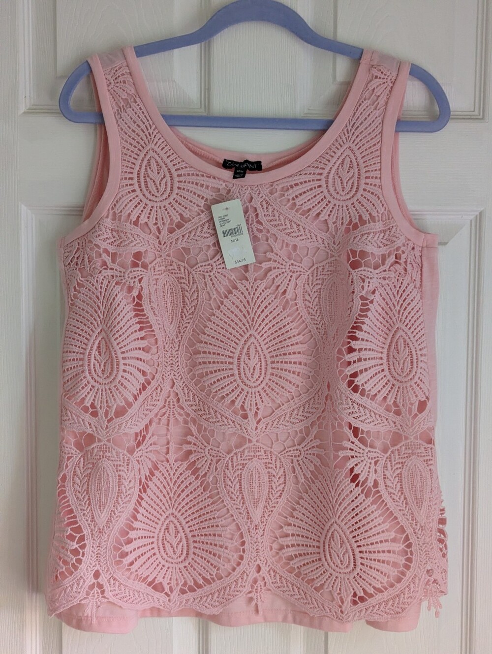 NWT Lane Bryant Blush Pink Crochet-Front Sleeveless Tank Top. Size 14-16